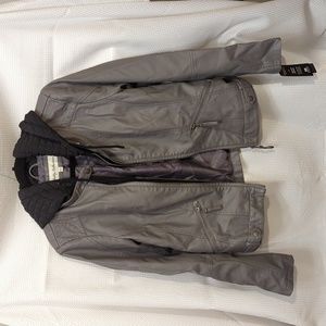 Sebby Faux Leather Coat with Hood and Bib